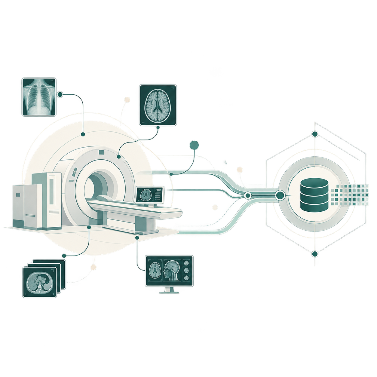 Medical scanner and radiology images connected to a structured data system